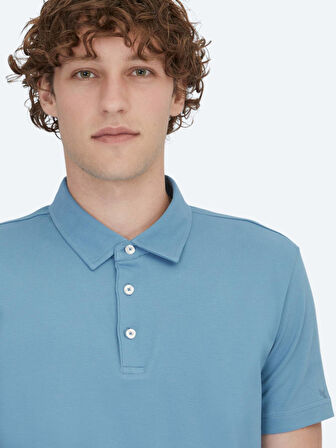 Mavi Polo Yaka Pamuk Karışımlı T-Shirt