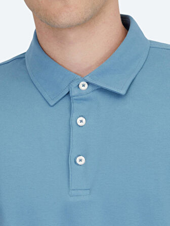 Mavi Polo Yaka Pamuk Karışımlı T-Shirt