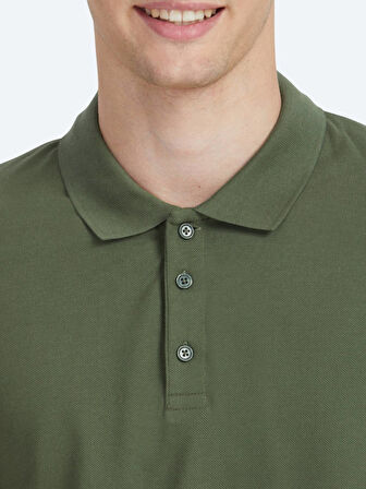 Haki Düz Polo Yaka %100 Pamuk T-Shirt