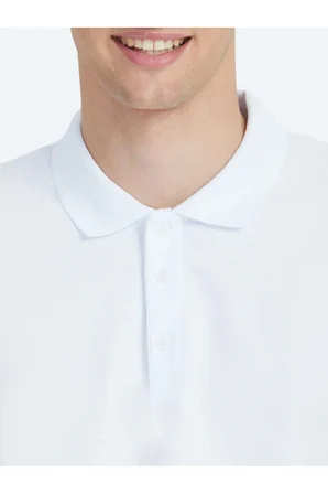 Beyaz Düz Polo Yaka %100 Pamuk T-Shirt