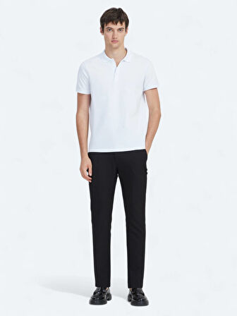 Beyaz Düz Polo Yaka %100 Pamuk T-Shirt