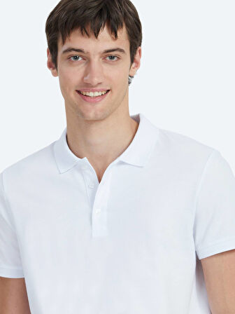 Beyaz Düz Polo Yaka %100 Pamuk T-Shirt