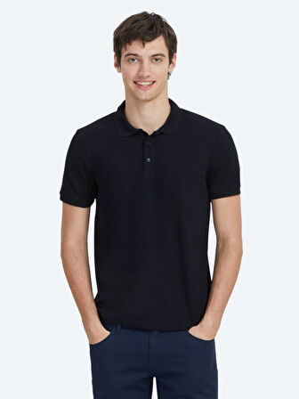 Lacivert Düz Polo Yaka %100 Pamuk T-Shirt