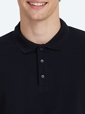 Lacivert Düz Polo Yaka %100 Pamuk T-Shirt