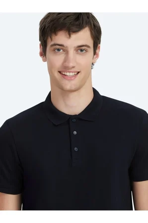 Lacivert Düz Polo Yaka %100 Pamuk T-Shirt