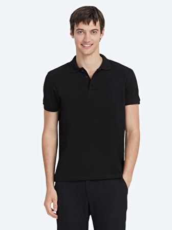 Siyah Düz Polo Yaka %100 Pamuk T-Shirt