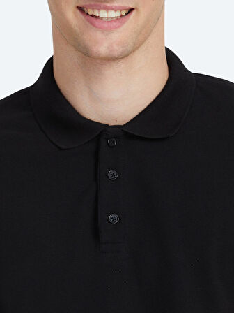 Siyah Düz Polo Yaka %100 Pamuk T-Shirt