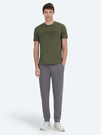 Haki Baskılı Bisiklet Yaka %100 Pamuk T-Shirt