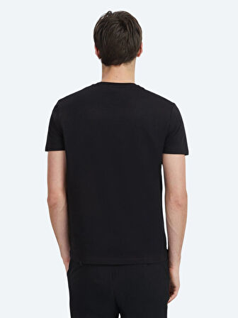 Siyah Baskılı Bisiklet Yaka %100 Pamuk T-Shirt