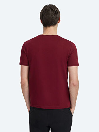 Bordo Baskılı Bisiklet Yaka %100 Pamuk T-Shirt