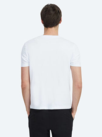 Beyaz Düz Bisiklet Yaka %100 Pamuk T-Shirt