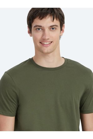 Haki Düz Bisiklet Yaka %100 Pamuk T-Shirt