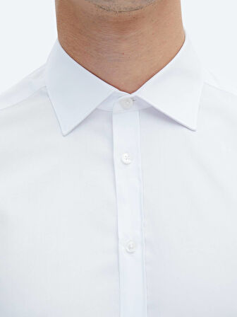 Beyaz Düz Slim Fit Dokuma Klasik %100 Pamuk Gömlek