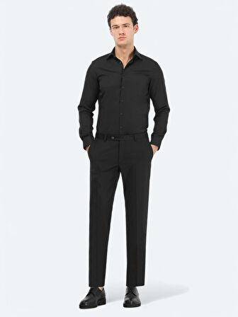Siyah Düz Slim Fit Dokuma Klasik Pamuk Karışımlı Gömlek