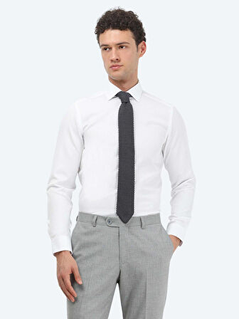 Beyaz Düz Slim Fit Dokuma Klasik Pamuk Karışımlı Gömlek