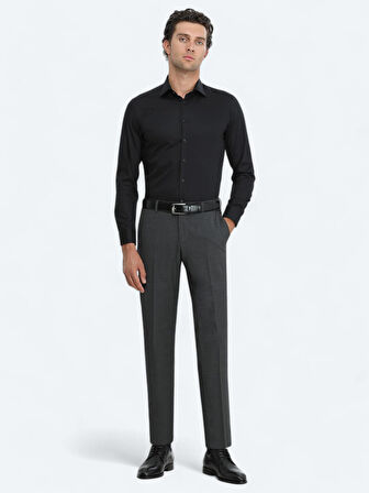 Siyah Düz Slim Fit Dokuma Klasik %100 Pamuk Gömlek