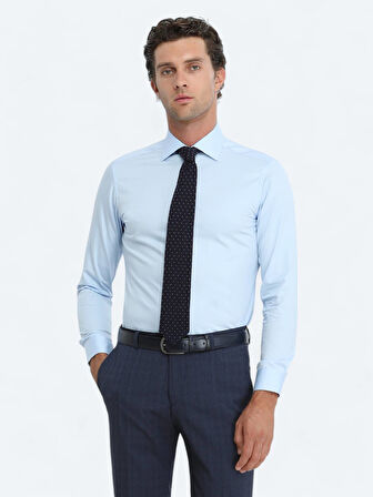 Mavi Düz Slim Fit Dokuma Klasik %100 Pamuk Gömlek