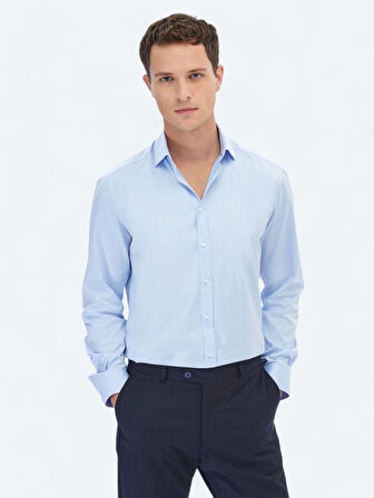 Mavi Düz Regular Fit Dokuma Klasik %100 Pamuk Gömlek