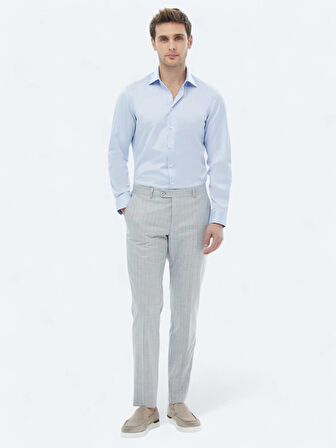 Mavi Düz Slim Fit Dokuma Klasik %100 Pamuk Gömlek