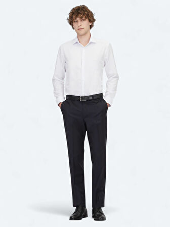 Beyaz Düz Regular Fit Dokuma Klasik Pamuk Karışımlı Gömlek