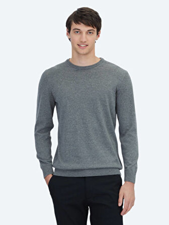 Gri Bisiklet Yaka Pamuk Karışımlı Triko Kazak