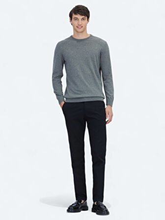 Gri Bisiklet Yaka Pamuk Karışımlı Triko Kazak