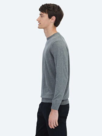 Gri Bisiklet Yaka Pamuk Karışımlı Triko Kazak