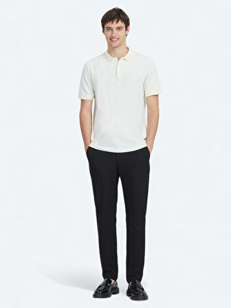 Ekru Polo Yaka %100 Pamuk T-Shirt