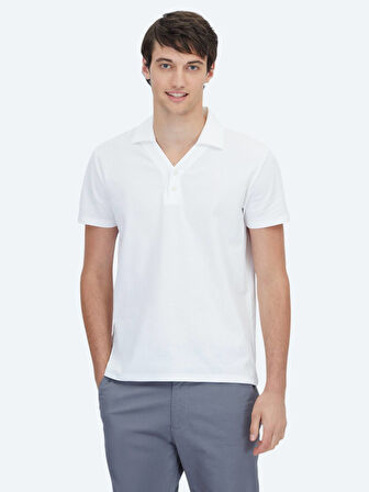 Beyaz Polo Yaka %100 Pamuk T-Shirt