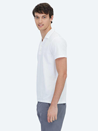 Beyaz Polo Yaka %100 Pamuk T-Shirt