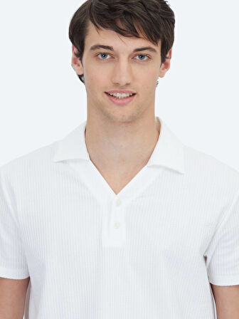 Beyaz Polo Yaka %100 Pamuk T-Shirt