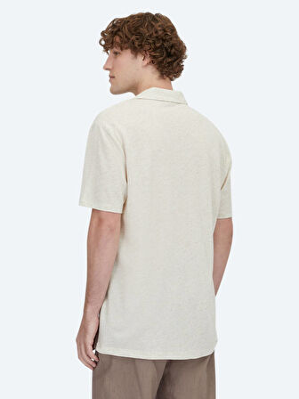 Bej Desenli Regular Fit Casual Keten Karışımlı Gömlek