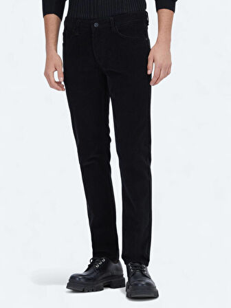 Siyah Fitilli Dokuma Slim Fit Kadife Casual Pamuk Karışımlı Pantolon