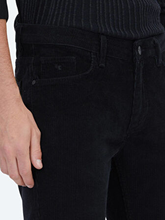 Siyah Fitilli Dokuma Slim Fit Kadife Casual Pamuk Karışımlı Pantolon