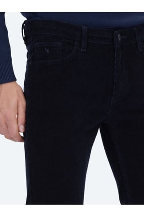 Lacivert Fitilli Dokuma Slim Fit Kadife Casual Pamuk Karışımlı Pantolon