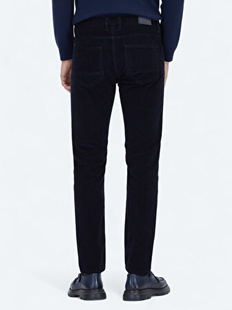 Lacivert Fitilli Dokuma Slim Fit Kadife Casual Pamuk Karışımlı Pantolon