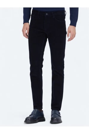 Lacivert Fitilli Dokuma Slim Fit Kadife Casual Pamuk Karışımlı Pantolon