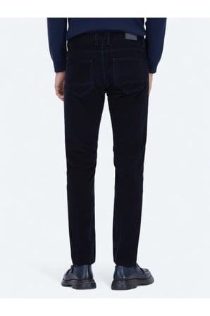 Lacivert Fitilli Dokuma Slim Fit Kadife Casual Pamuk Karışımlı Pantolon