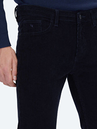 Lacivert Fitilli Dokuma Slim Fit Kadife Casual Pamuk Karışımlı Pantolon