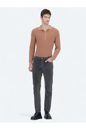 Gri Fitilli Dokuma Slim Fit Kadife Casual Pamuk Karışımlı Pantolon