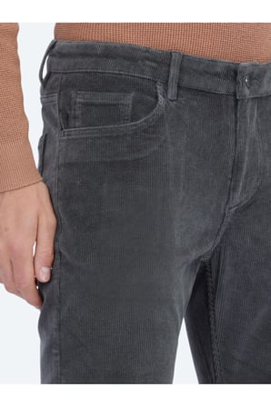 Gri Fitilli Dokuma Slim Fit Kadife Casual Pamuk Karışımlı Pantolon