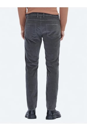 Gri Fitilli Dokuma Slim Fit Kadife Casual Pamuk Karışımlı Pantolon