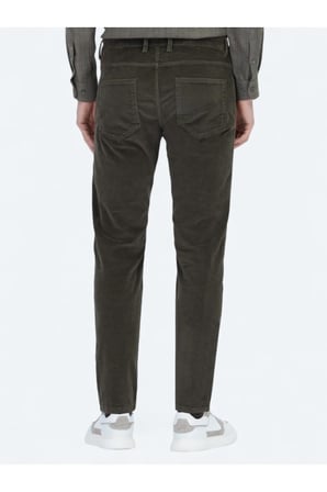 Haki Fitilli Dokuma Slim Fit Kadife Casual Pamuk Karışımlı Pantolon