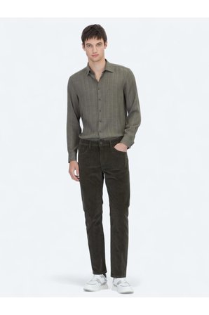 Haki Fitilli Dokuma Slim Fit Kadife Casual Pamuk Karışımlı Pantolon