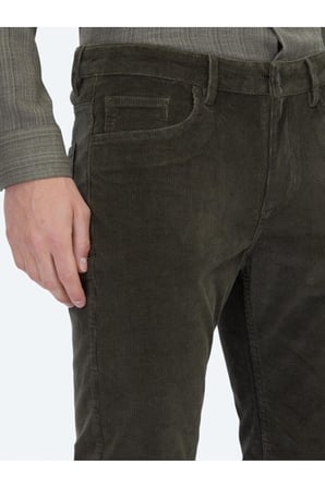 Haki Fitilli Dokuma Slim Fit Kadife Casual Pamuk Karışımlı Pantolon