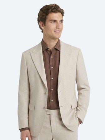 Bej Desenli Modern Fit Yün Karışımlı Takım Elbise