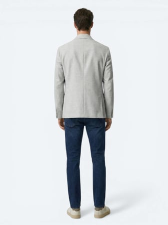 Bej Desenli Modern Fit Keten Karışımlı Ceket