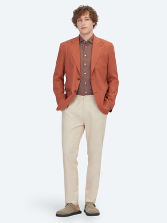 Kiremit Düz Modern Fit %100 Keten Ceket
