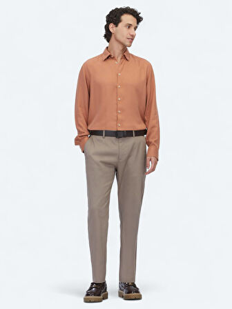 Kiremit Regular Fit Dokuma Casual Gömlek