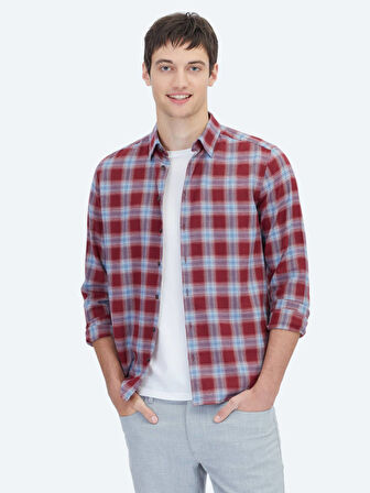 Bordo Regular Fit Dokuma Casual %100 Pamuk Gömlek